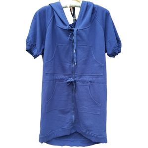 Norma Kamali XXL Blue Pullstring Full Zip Hoodie